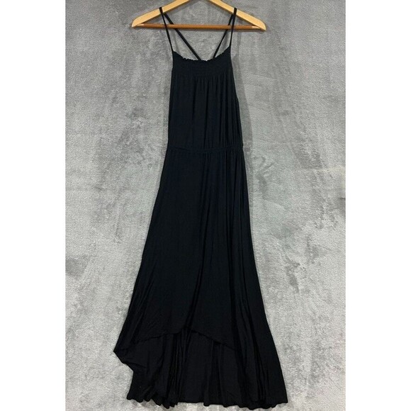 GAP Midi Maxi Black Halter Dress Smocked Lightweight Stretchy Tie Back Sz XS - Picture 2 of 11